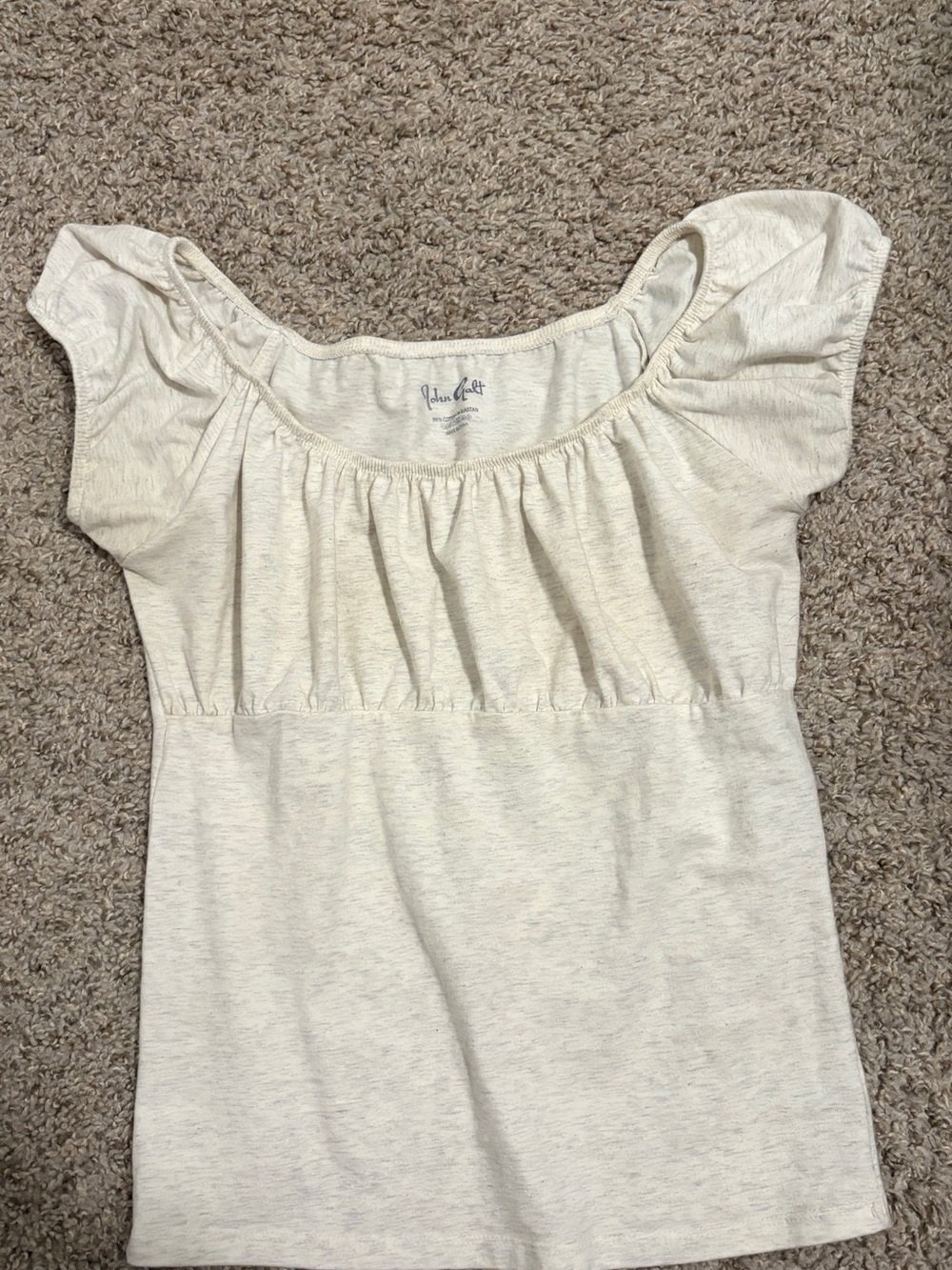 Brandy Millville Cream Scoop-Neck Puff Sleeve Women's Top
